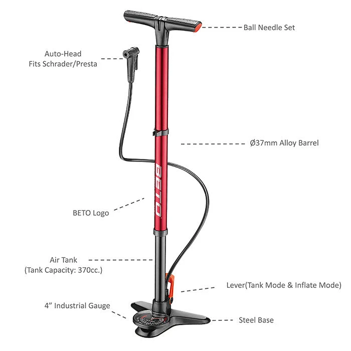 Beto Surge Tubeless Track Pump + Gauge - CFL-003AGD 3 Beto Surge Tubeless Track Pump + Gauge - CFL-003AGD