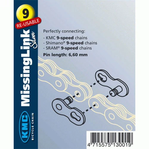 KMC 9 Missing Link For KMC Sram Or Shimano 9 Speed Chain - Silver Chains 2 KMC 9 Missing Link For KMC Sram Or Shimano 9 Speed Chain - Silver Chains