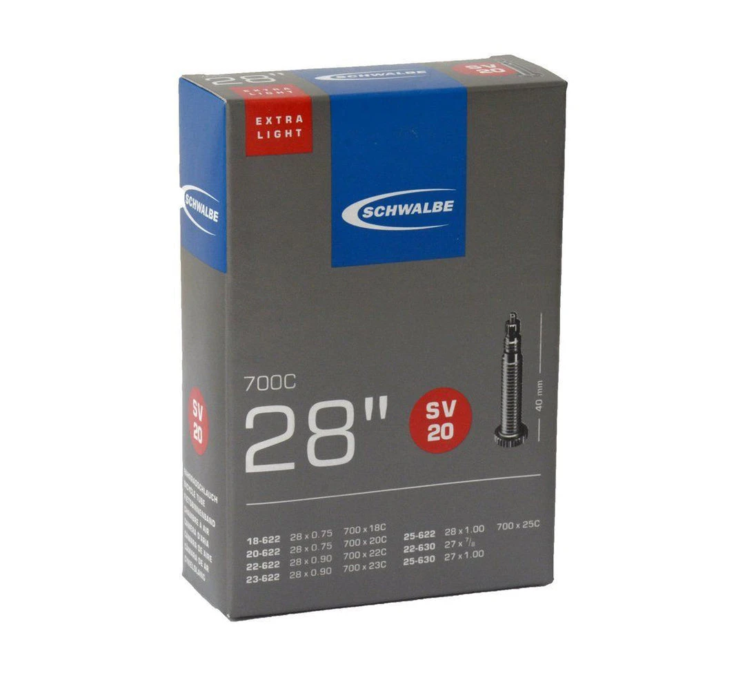 Wheels & Tyres Schwalbe SV20 Extra Light Road Bike Inner Tube 700c X 18-25 Presta - 40mm 1 Wheels & Tyres Schwalbe SV20 Extra Light Road Bike Inner Tube 700c X 18-25 Presta - 40mm