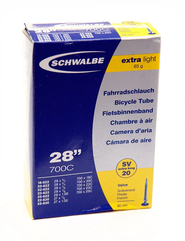 Wheels & Tyres Schwalbe SV20 Extra Long Road Bike Inner Tube 700c X 18-25 Presta - 60mm 1 Wheels & Tyres Schwalbe SV20 Extra Long Road Bike Inner Tube 700c X 18-25 Presta - 60mm